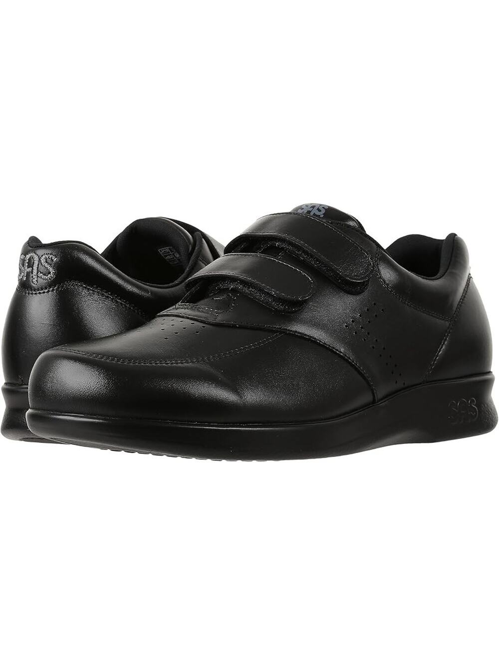 NIB SAS VTO Mens Black Leather w 2 Strap Velcr Sneakers 6.5 3W =Extra Extra Wide